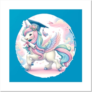 Whimsical Unicorn Graduation Celebration Pastel Colors Posters and Art